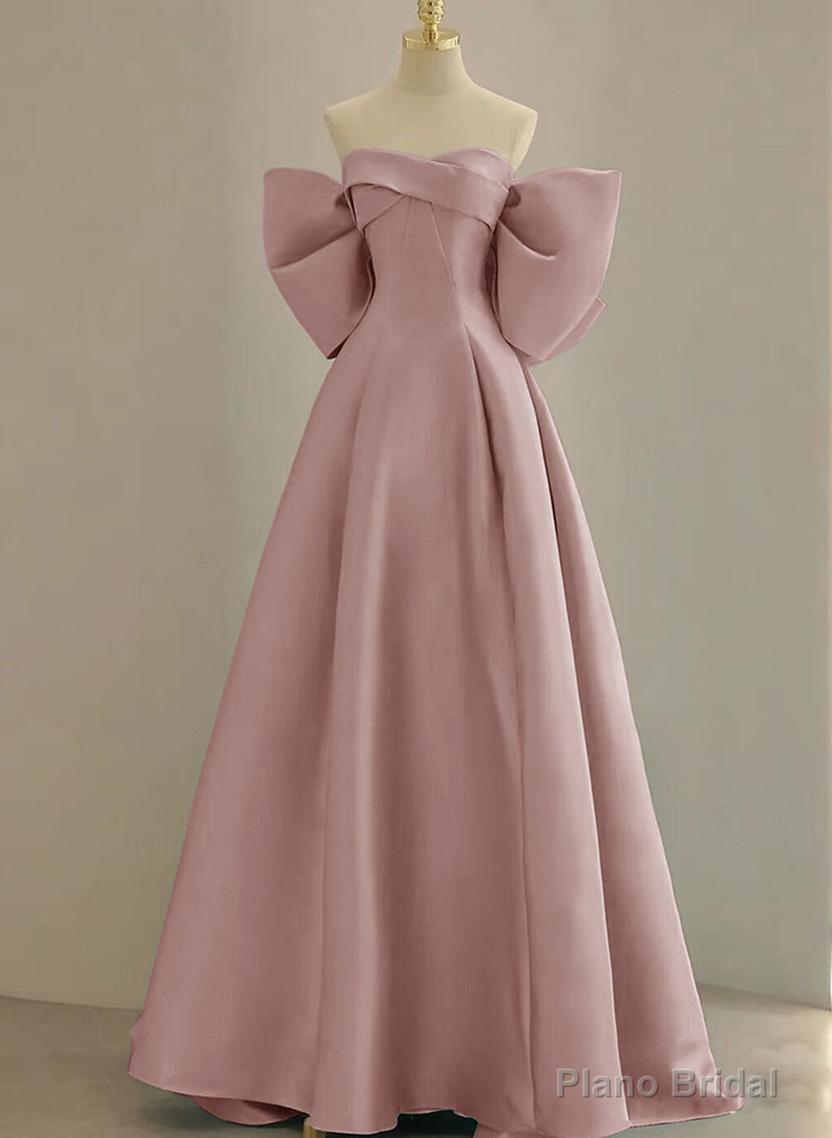 Pink Off Shoulder Satin Long Simple Party Dress, Pink Satin Evening Dress Main image