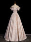 Pink Off the Shoulder Print Prom Dress