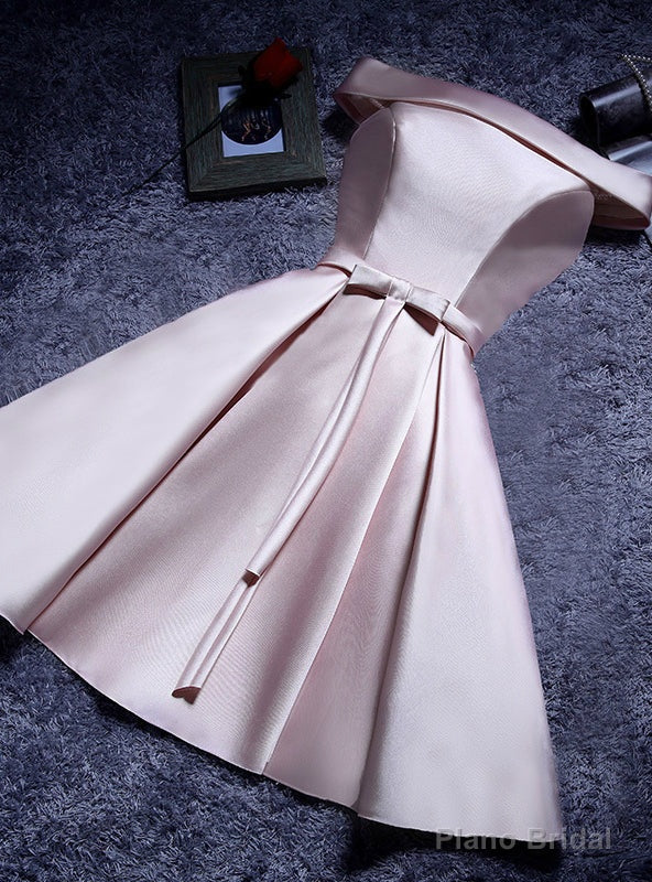Pink Off the Shoulder Satin Homecoming Dress Main image