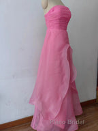 Pink Formal Prom Dress Tulle Evening Gown Strapless Ruffles A-line Simple Formal Prom Dresses For Teens