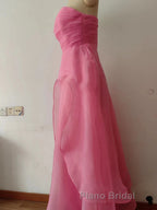 Pink Formal Prom Dress Tulle Evening Gown Strapless Ruffles A-line Simple Formal Prom Dresses For Teens