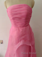 Pink Formal Prom Dress Tulle Evening Gown Strapless Ruffles A-line Simple Formal Prom Dresses For Teens