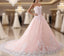 Pink Puffy Ball Gown Princess Sweetheart Tulle Formal Dresses With White Lace Formal Prom Dresses