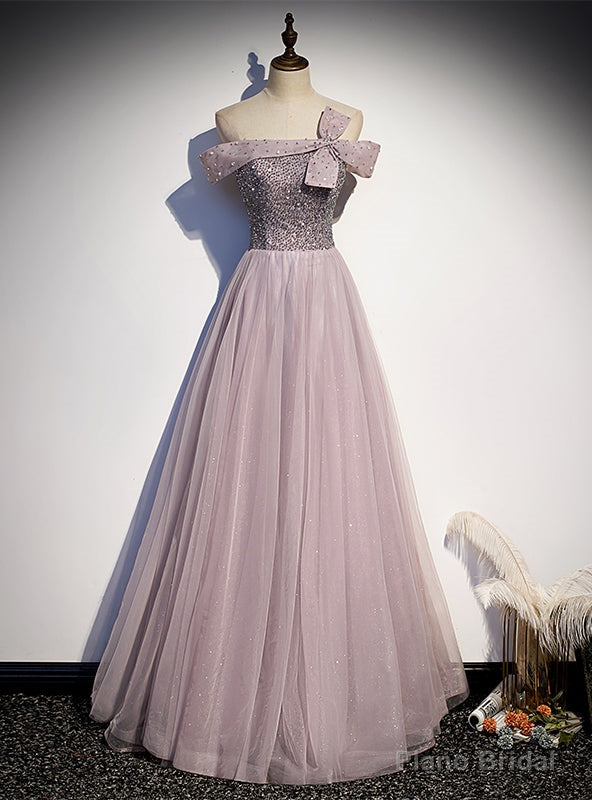 Pink Purple Tulle Sequins Beading Prom Dress Main image