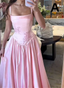 Pink Retro Elegant A-Line Spaghetti Strap Satin Long Formal Evening Dresses Birthday Party Dresses Bridesmaid Dresses