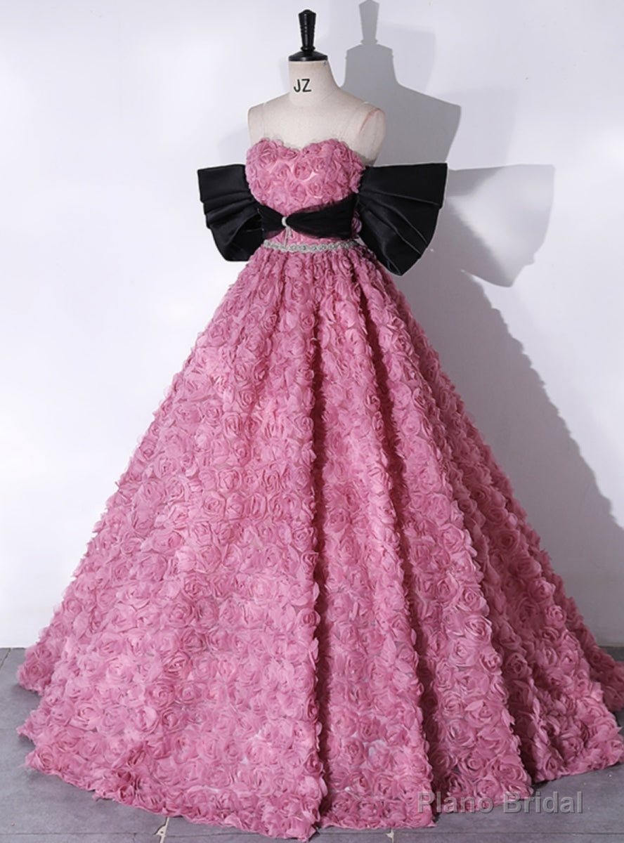 Pink Rose Flower Strapless Prom Dress Main image