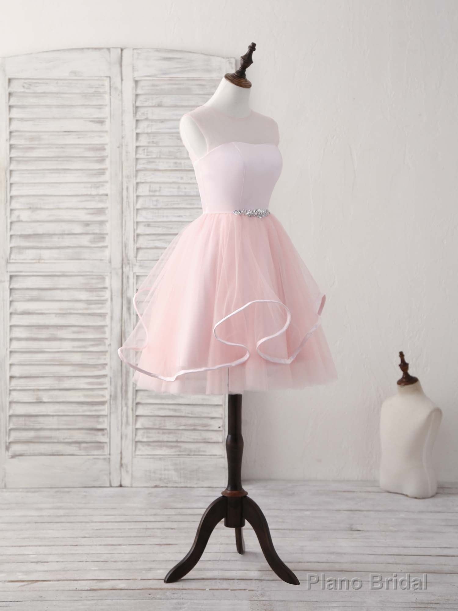 Pink Round Neck Tulle Pink Short Prom Dress Pink Homecoming Dress Secondary image