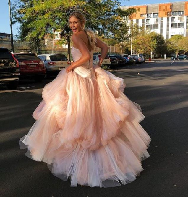 Light Pink Tulle Long Formal Prom Dresses, Pink Tulle Formal Dresses
