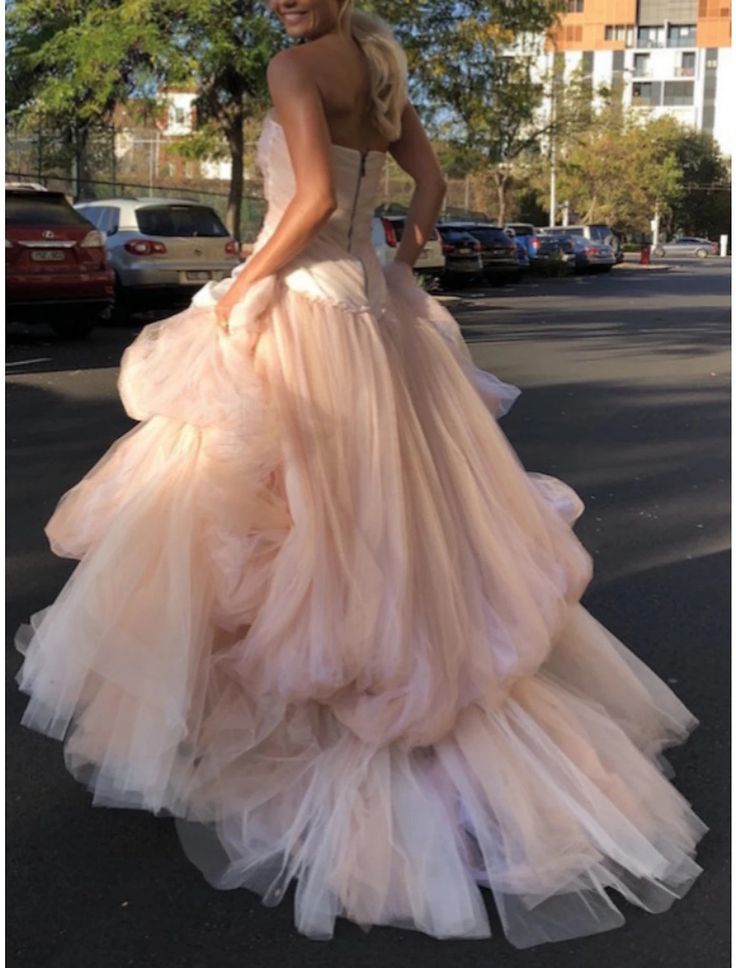 Light Pink Tulle Long Formal Prom Dresses, Pink Tulle Formal Dresses