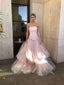 Light Pink Tulle Long Formal Prom Dresses, Pink Tulle Formal Dresses