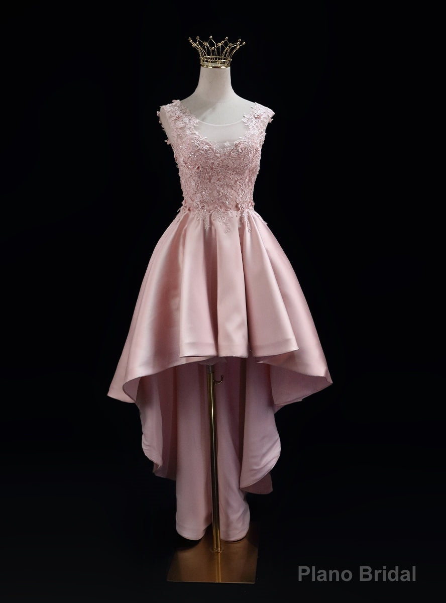 Pink Satin  Lace Prom Dress