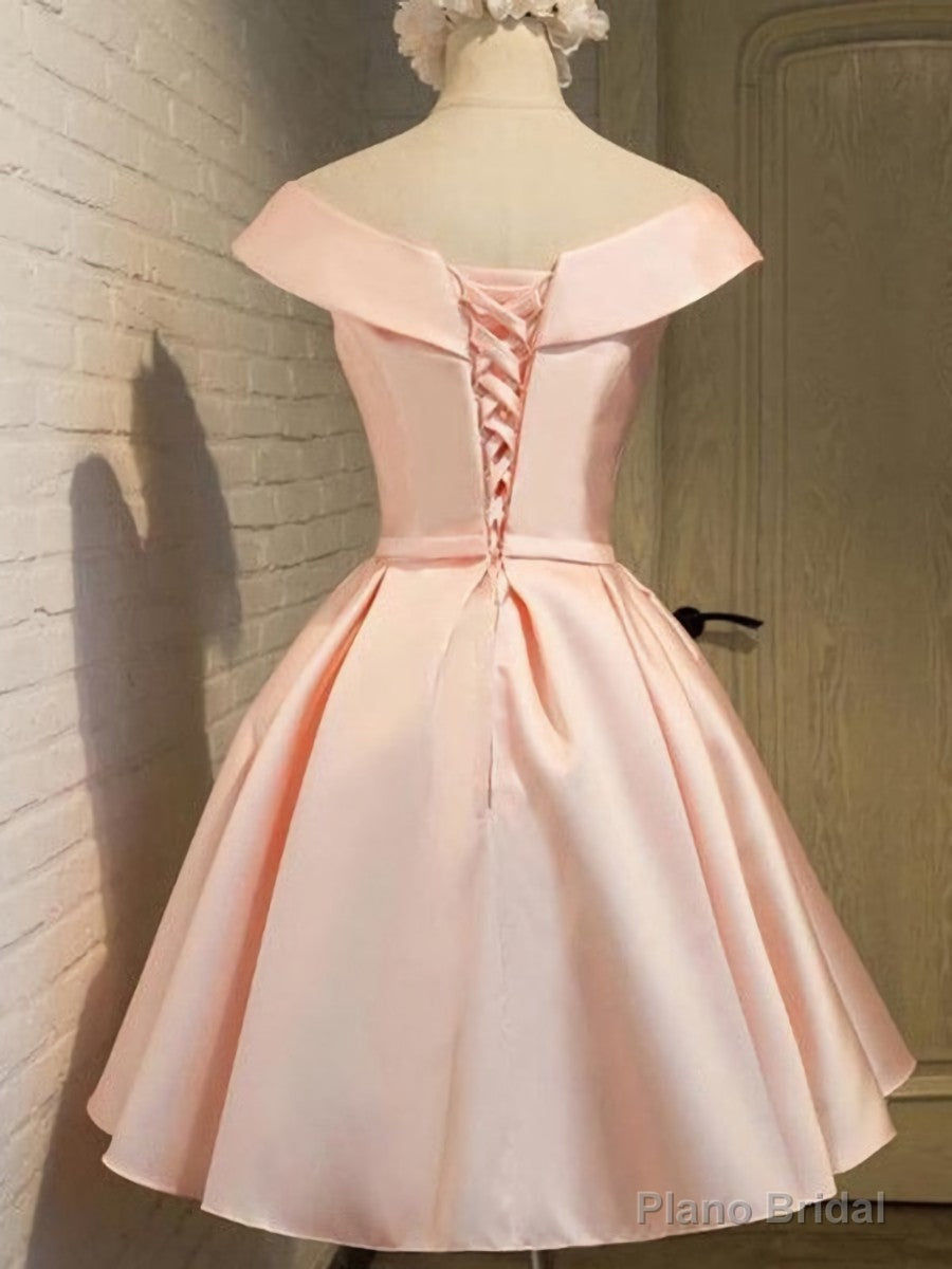 Pink Satin Knee Length Party Dress , Homecoming Dress Main image