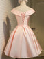Pink Satin Knee Length Party Dress , Homecoming Dress