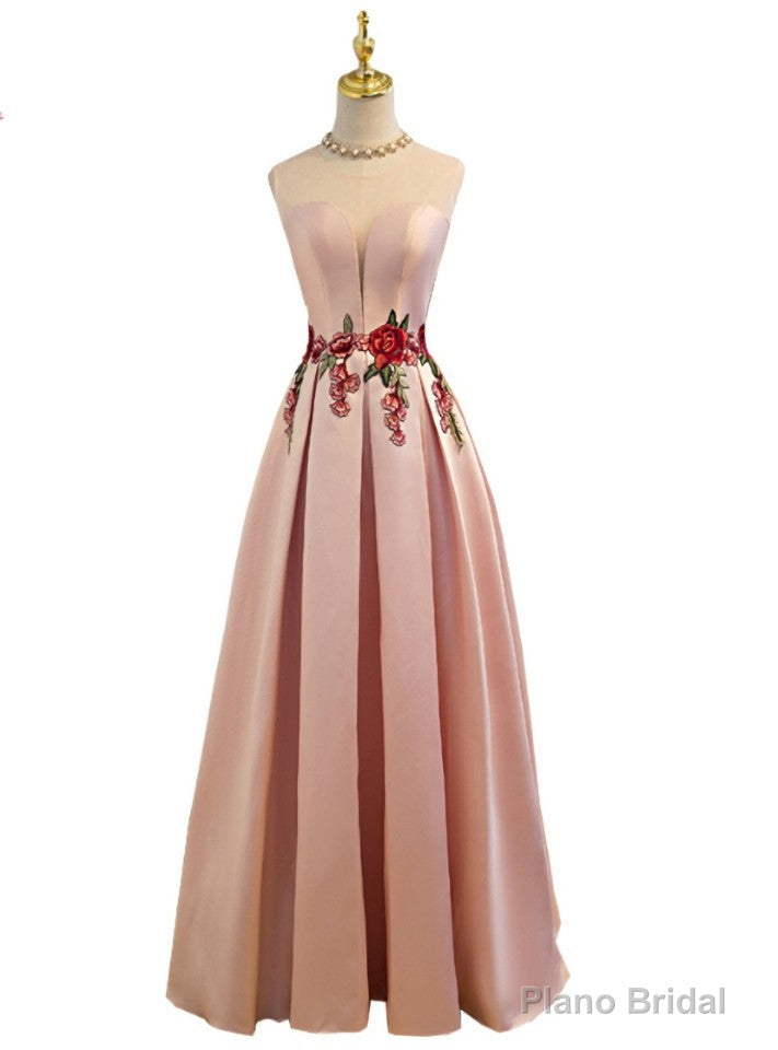 Pink Satin Lace Up Floor-length Bridesmaid Dress Main image