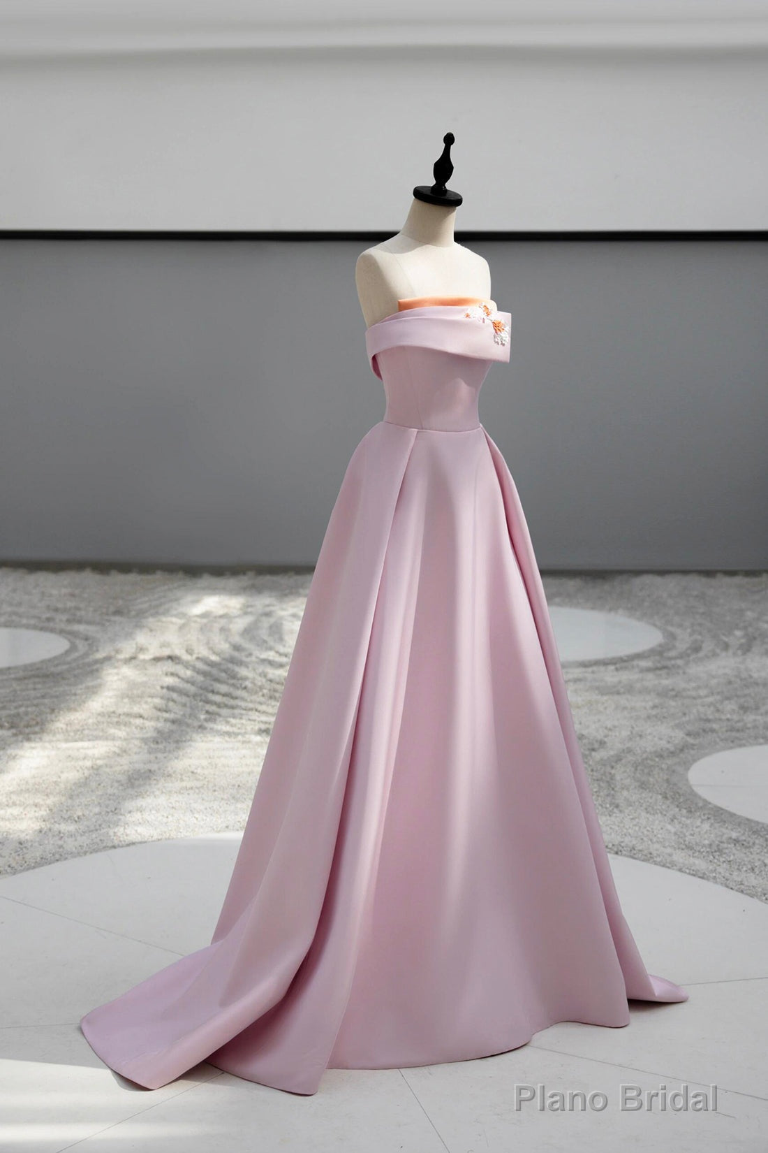 Pink Satin Long A-line Prom Dress, Pink Strapless Evening Party Dress Secondary image