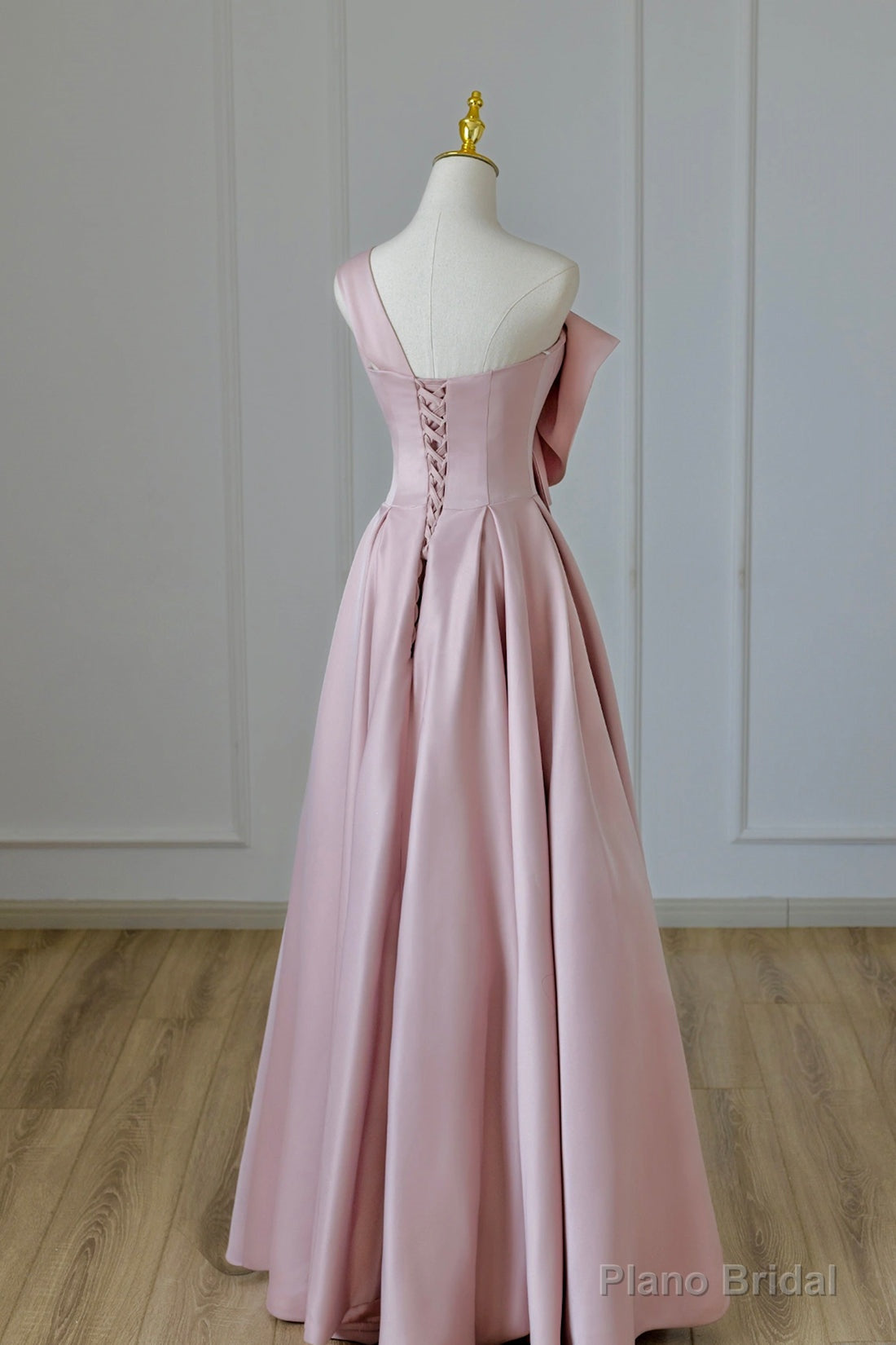 Pink Satin Long Prom Dress with Bow, One Shoulder Formal Evening Dress Secondary image