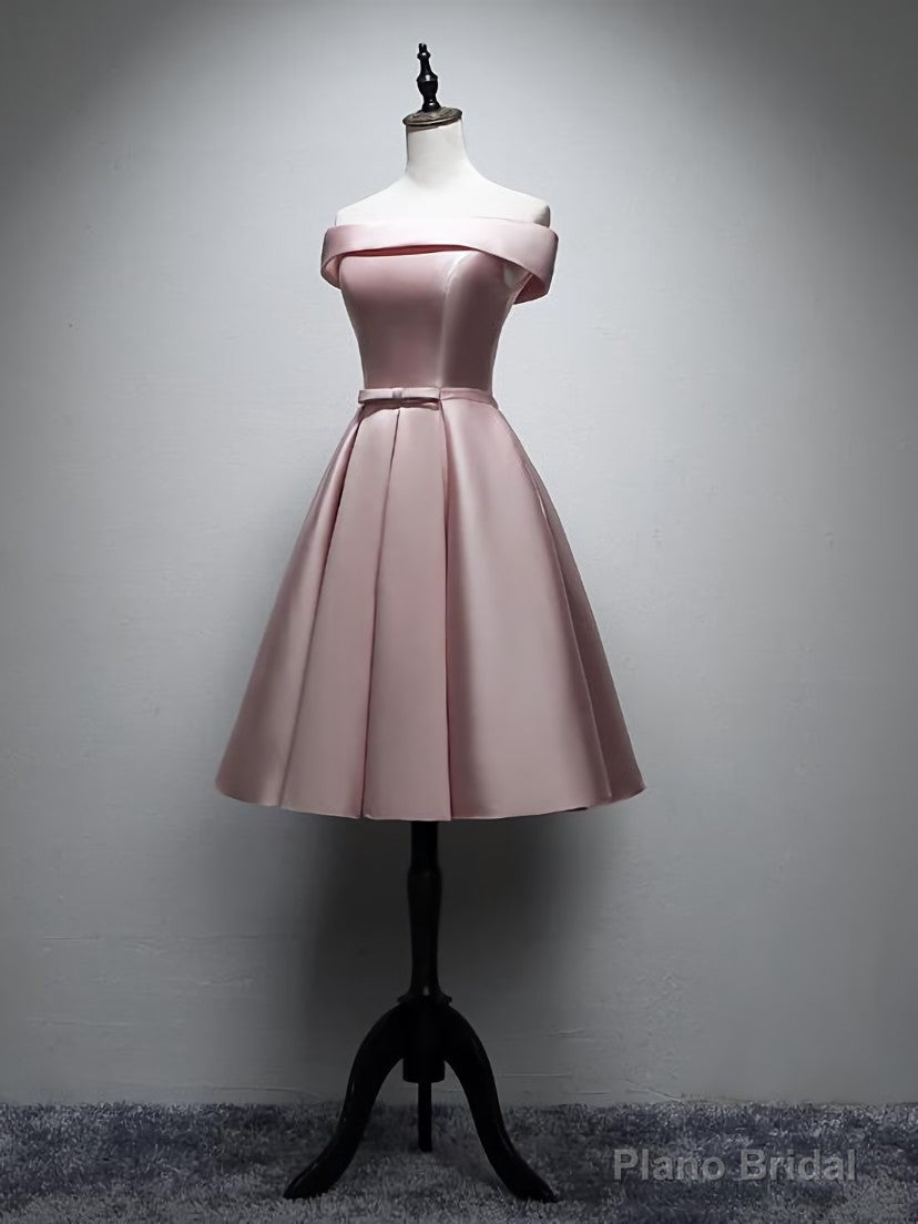 Pink Satin Off Shoulder Lace-up Party Dress, Pink Prom Dress