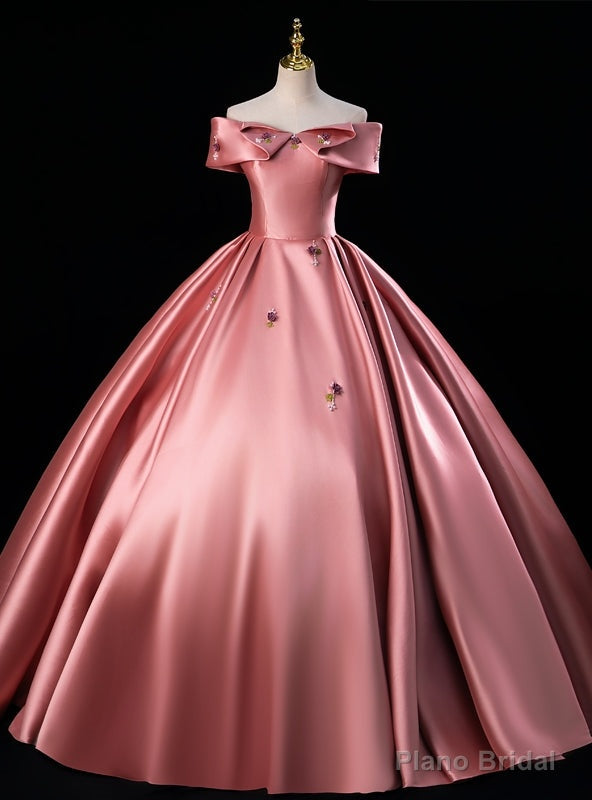 Pink Satin Off the Shoulder Beading Flower Quinceanera Dress Main image