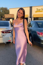 Pink Satin Formal Prom Dresses Long Formal Evening Dresses Party Dresses