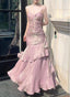 Pink Satin Straps Long Party Dresses, Pink Satin Chic Formal Prom Dresses Formal Evening Dresses