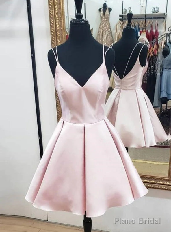 Pink Satin V-neck Homecoming Dress Main image