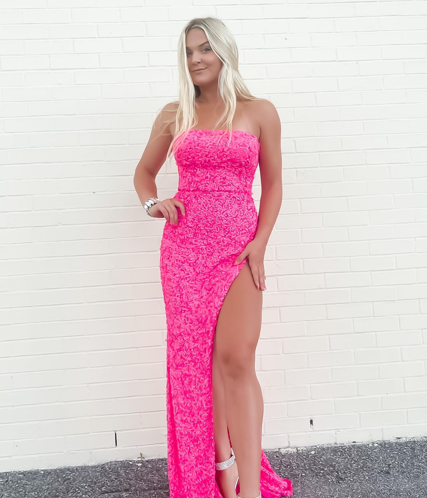 Pink Sequin Long Formal Prom Dresses Strapless Mermaid Formal Evening Party Gown Secondary image