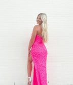 Pink Sequin Long Formal Prom Dresses Strapless Mermaid Formal Evening Party Gown