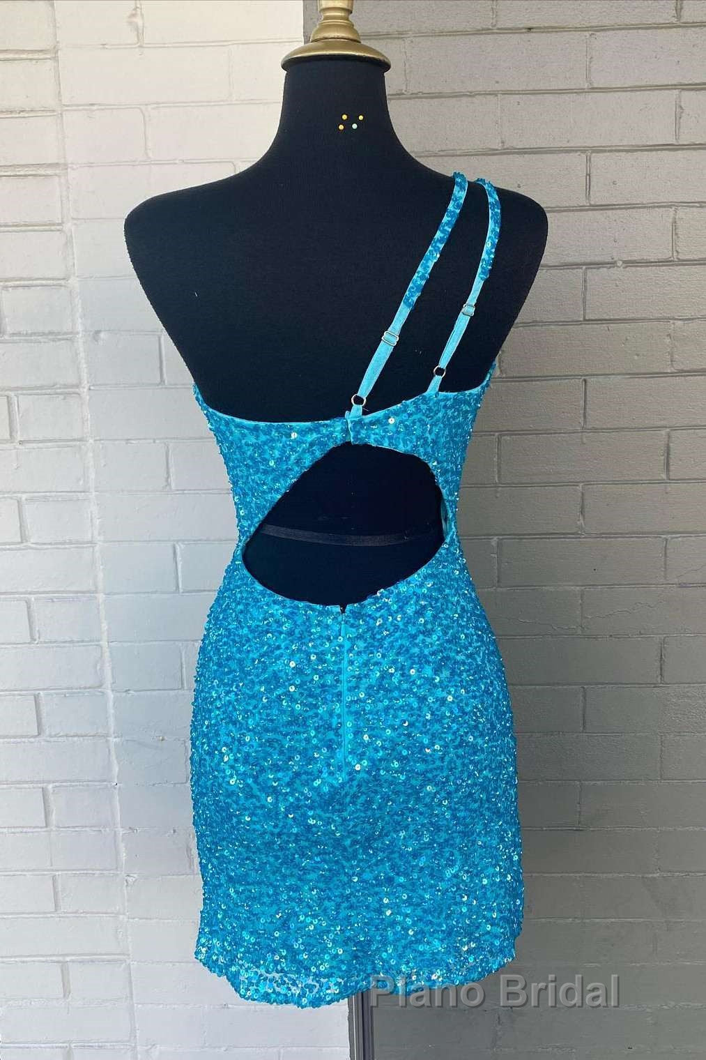 Pink Sequin One Shoulder Cutout Homecoming Dresses Gala Dresses Short