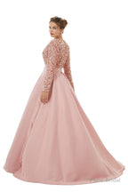 Sequined Satin A Line Front Slit V Neck Full Sleeve Sweep Train Long Prom Dresses