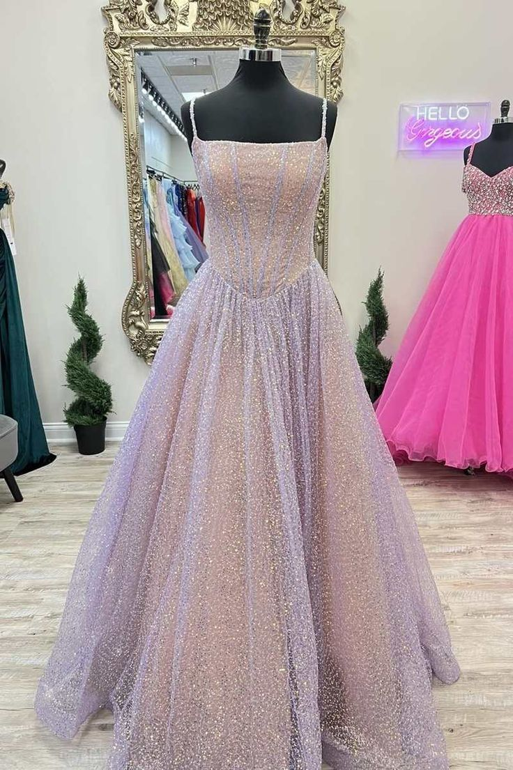 Pink Sequins A-Line Formal Prom Gown Princess Birthday Party Dresses