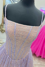 Pink Sequins A-Line Formal Prom Gown Princess Birthday Party Dresses