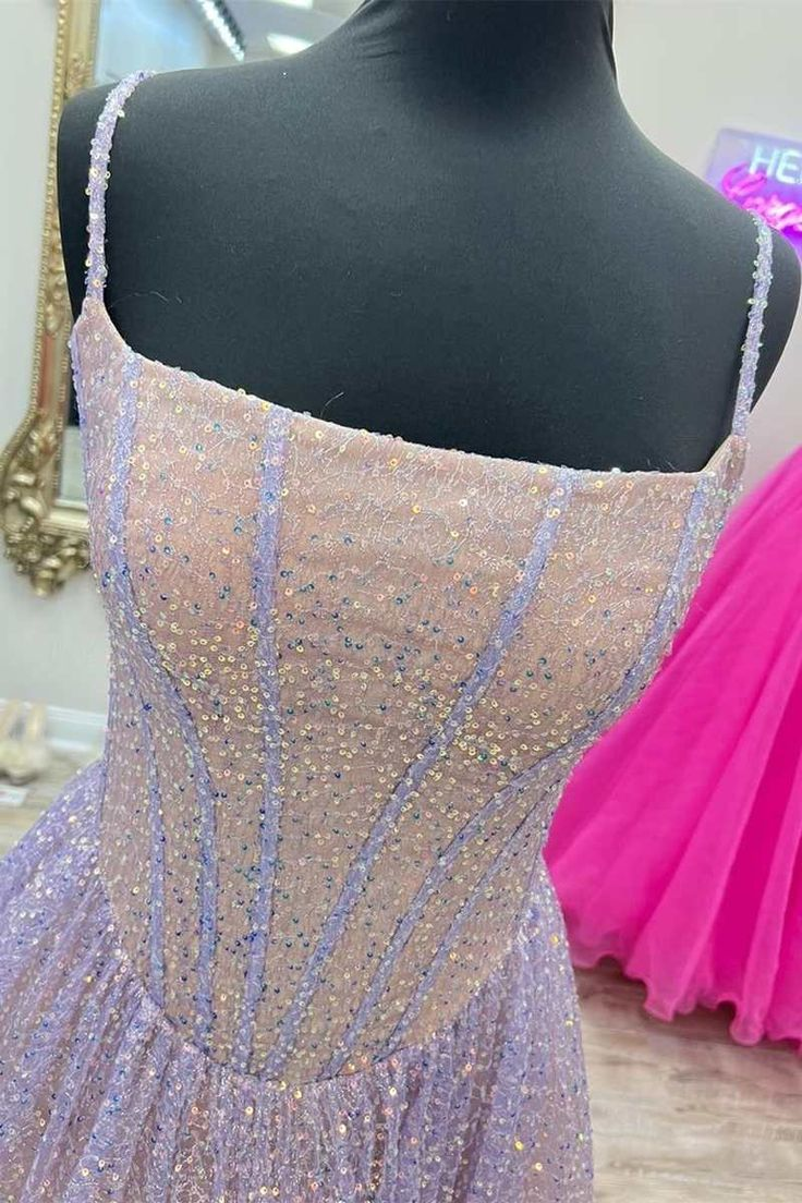 Pink Sequins A-Line Formal Prom Gown Princess Birthday Party Dresses