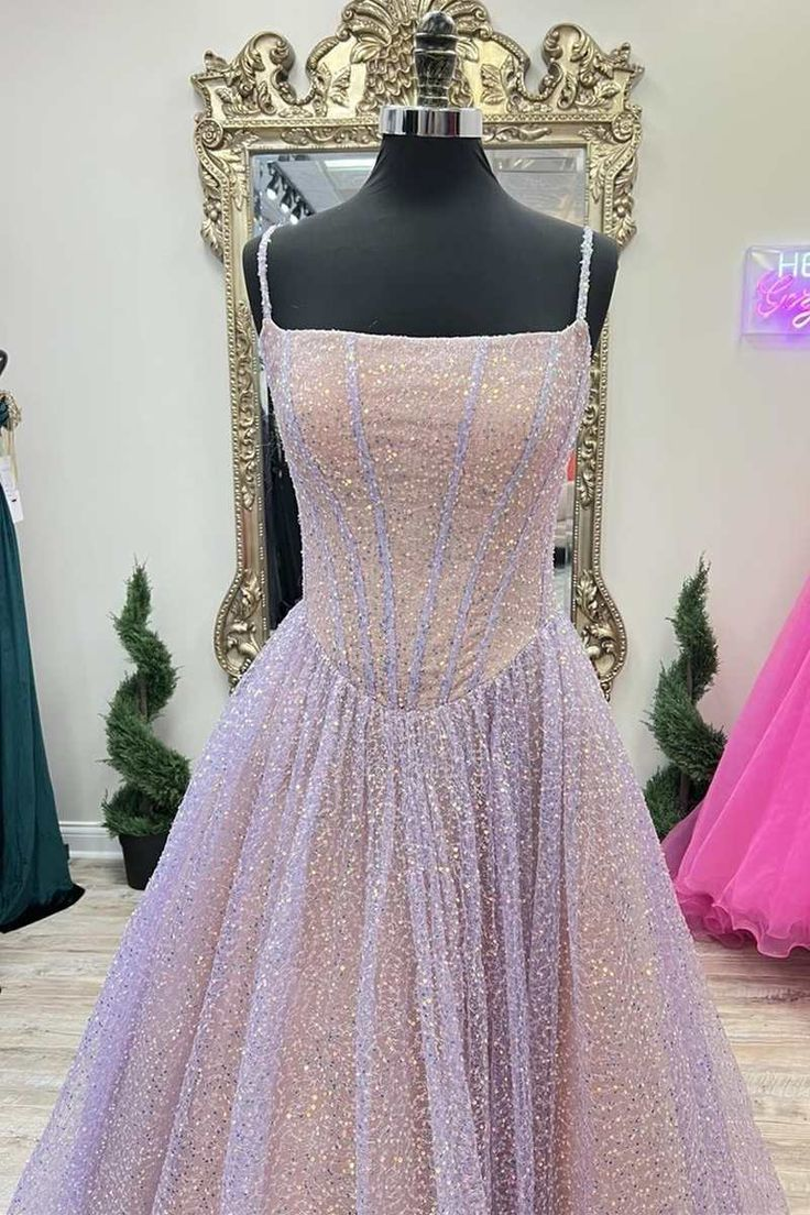 Pink Sequins A-Line Formal Prom Gown Princess Birthday Party Dresses