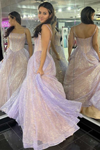 Pink Sequins A-Line Formal Prom Gown Princess Birthday Party Dresses