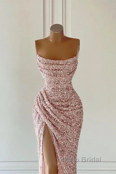 Pink Sequins Sleeveless Evening Dresses With Split Secondary image