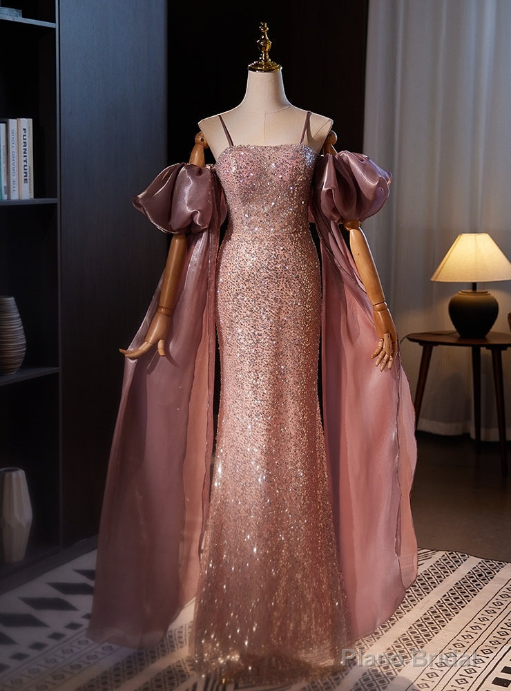 Pink Sequins Spaghetti Straps Prom Dress Main image