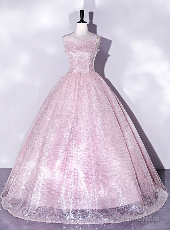 Pink Sequins Spaghetti Straps Quinceanera Dress Main image
