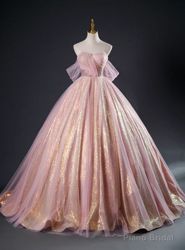 Pink Sequins Tulle Sweetheart Quinceanera Dress Main image