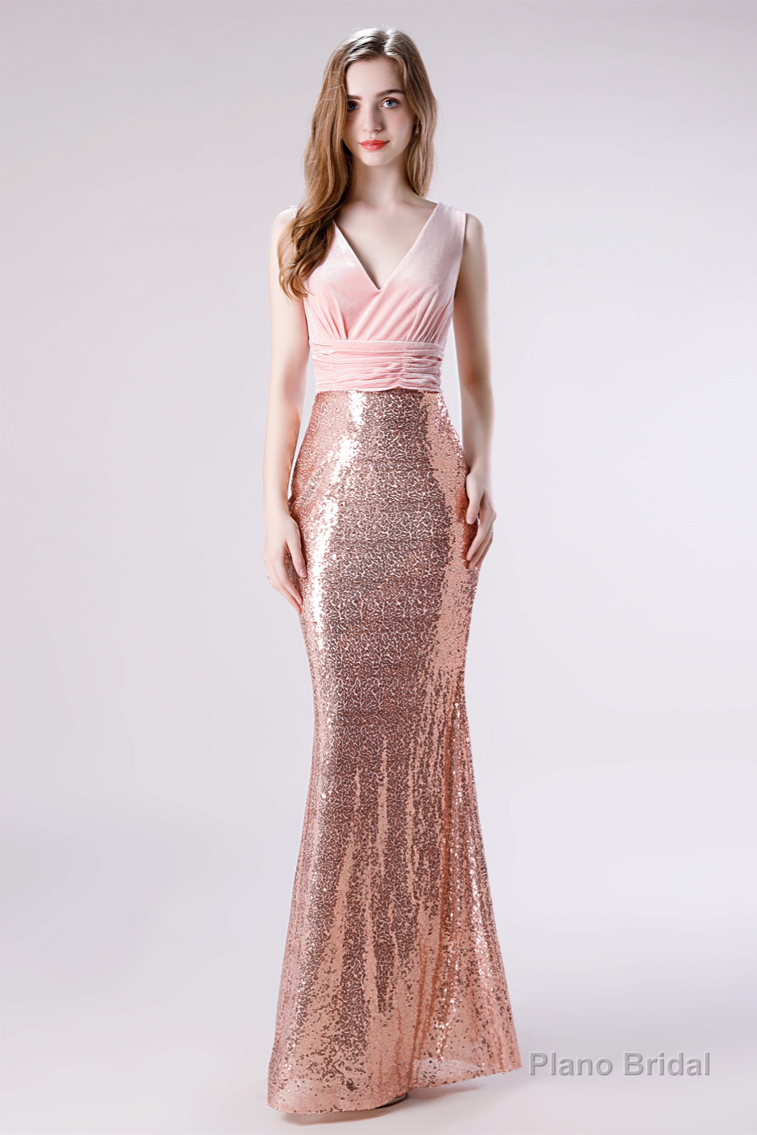 Pink Shimmery Sequin Lace Prom Dresses Main image