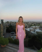 Pink Shiny Fashion Elegant Long Mermaid Slim Sequin Ball Gown Formal Evening Dresses Party Dresses