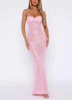 Pink Shiny Fashion Elegant Long Mermaid Slim Sequin Ball Gown Formal Evening Dresses Party Dresses