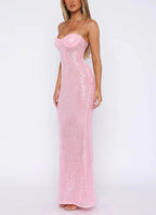 Pink Shiny Fashion Elegant Long Mermaid Slim Sequin Ball Gown Formal Evening Dresses Party Dresses