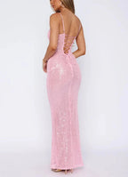 Pink Shiny Fashion Elegant Long Mermaid Slim Sequin Ball Gown Formal Evening Dresses Party Dresses