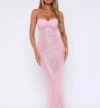 Pink Shiny Fashion Elegant Long Mermaid Slim Sequin Ball Gown Formal Evening Dresses Party Dresses