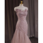 Pink Shiny Tulle Mermaid Formal Prom Dresses Fairy Formal Evening Dresses