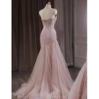 Pink Shiny Tulle Mermaid Formal Prom Dresses Fairy Formal Evening Dresses