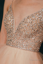 Short A-Line V Neck Tiered Shiny Beads Crystal Homecoming Dresses