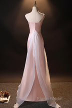 Pink Simple Mermaid Straps Long Evening Dresses, Pink Formal Dresses Formal Prom Dresses