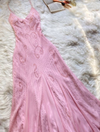 Pink Spaghetti Strap Beaded A-Line Long Elegant Ball Gown Formal Evening Dresses Party Dresses