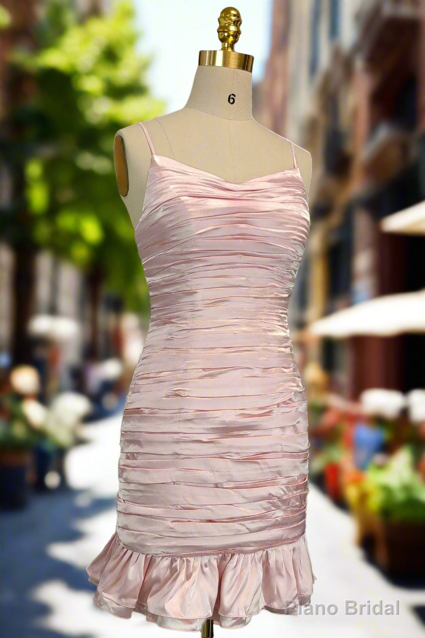 Pink Spaghetti Straps Homecoming Dresses Simple Satin Mini Dresses